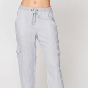 XCVI Lite Linen Women’s stretch Drawstring Soft Gray Crop Pants PatchPockets NWT